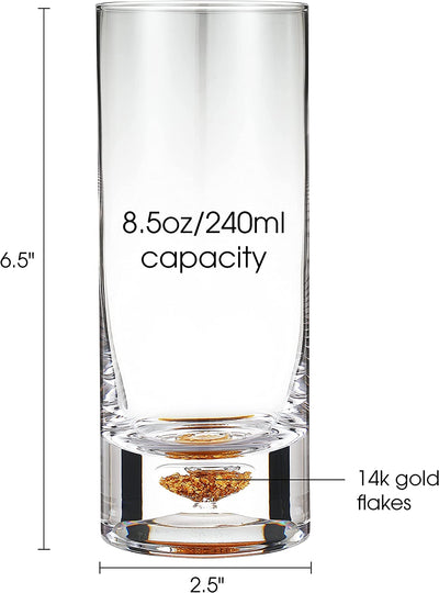 Berkware Lowball Whiskey Glasses with Unique Embedded Gold tone Flake Design - Set of 4