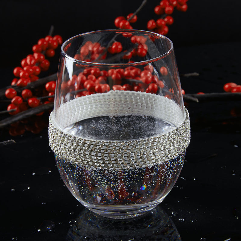 Berkware Set of 2 Stemless Wine Glass Tumblers - Elegant Rhinestone Embellishments  for toasting