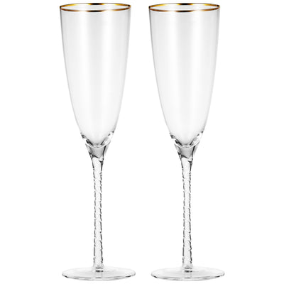 Berkware Twisted Stem Champagne Glass with Gold tone Rim, Set of 6