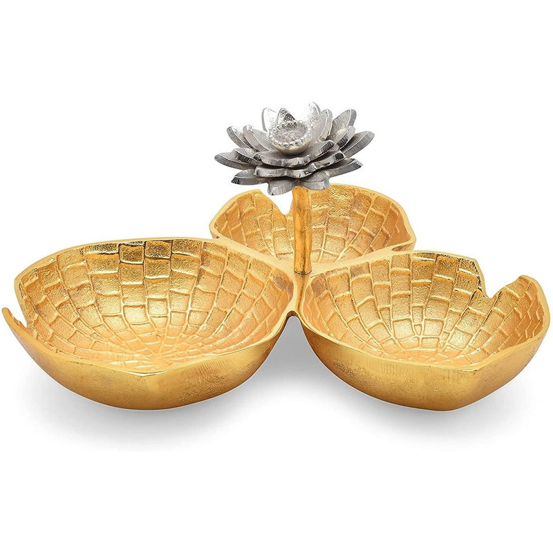 Berkware Lily Inspired Gold tone Decorative Bowl with Silver tone Lotus Flower