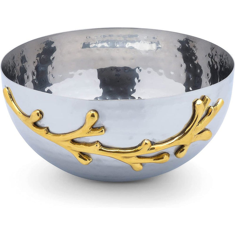 Berkware Two Tone Nickel Plated Decorative Serving Bowl with Gold tone Leaf Design