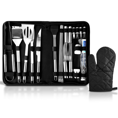 Berkware 28 Piece BBQ Grilling Set - Stainless Steel with Spatula Turner, Tongs & Other BBQ Grilling Accessories