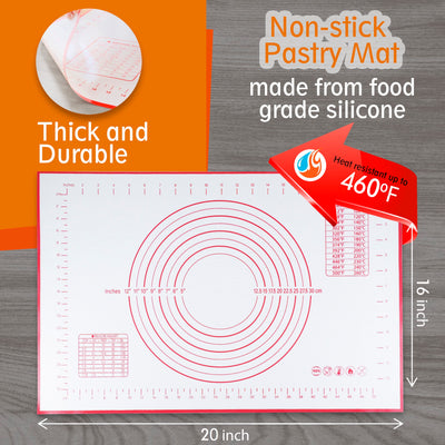 Berkware Silicone Baking Mat for Dough and Baking Cookies Pizza Macarons - Non-Slip, 16" x 20"