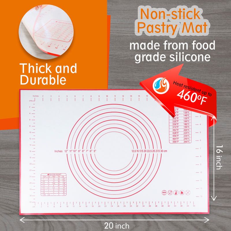 Berkware Silicone Baking Mat for Dough and Baking Cookies Pizza Macarons - Non-Slip, 16" x 20"