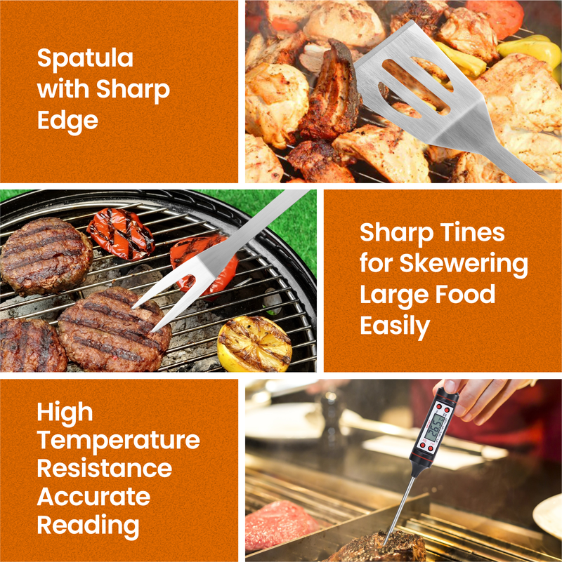 Berkware 28 Piece BBQ Grilling Set - Stainless Steel with Spatula Turner, Tongs & Other BBQ Grilling Accessories