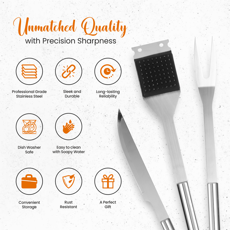 Berkware 28 Piece BBQ Grilling Set - Stainless Steel with Spatula Turner, Tongs & Other BBQ Grilling Accessories