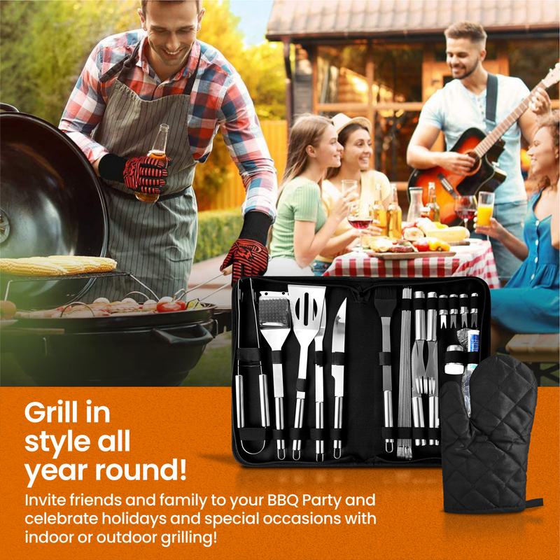 Berkware 28 Piece BBQ Grilling Set - Stainless Steel with Spatula Turner, Tongs & Other BBQ Grilling Accessories