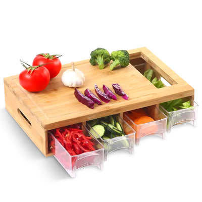 Berkware Bamboo Cutting Board with 4 Containers