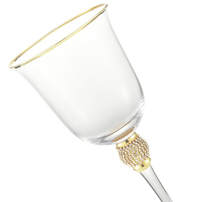 Berkware Set of 6 Gold tone Wine Glasses - Luxurious Rose and White Wine Glass with Dazzling Rhinestone Design and Gold tone Rim