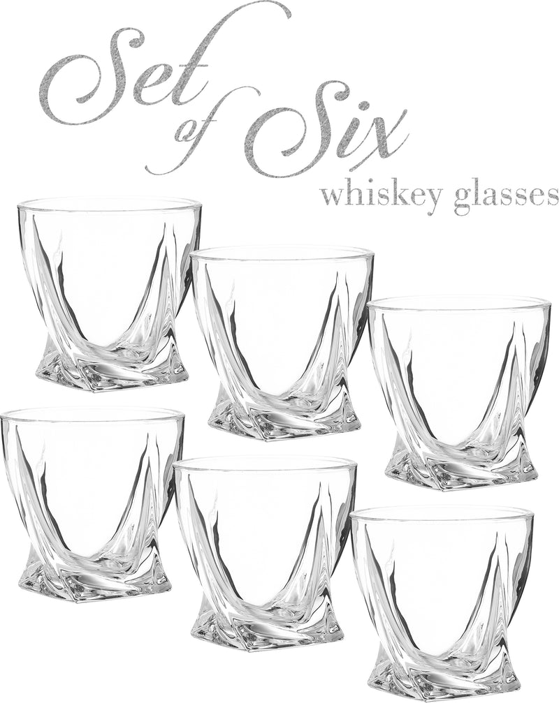 Berkware Lowball Whiskey Glasses - Modern Twisted Base Design - Set of 6