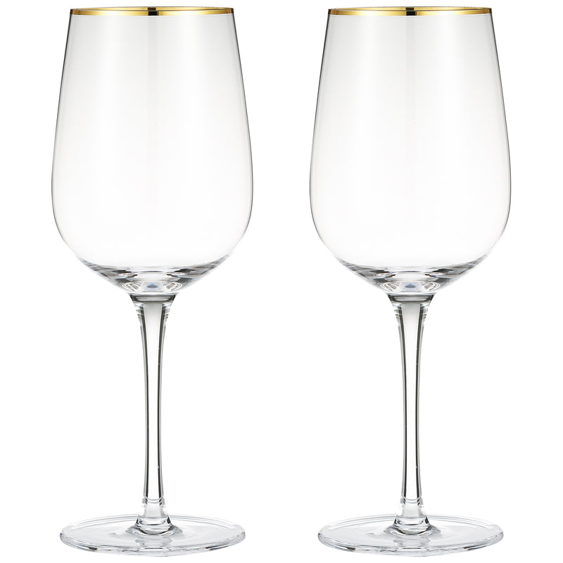 Berkware Luxurious and Elegant Long Stem Red Wine Glass with Gold tone Rim