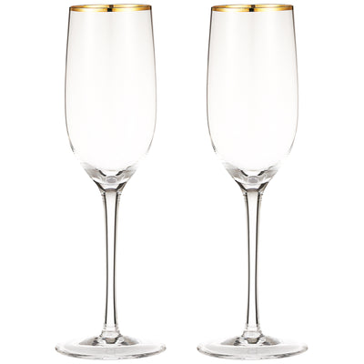 Berkware Tall Champagne Flutes with Gold Tone Rim - 8.1oz (Set of 2)
