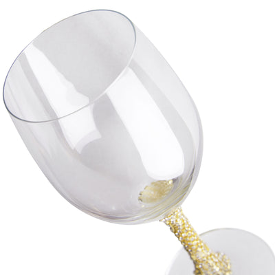 Berkware Set of 2 Crystal Wine Glasses - Elegant Gold tone Studded Long Stem Red Wine Glasses