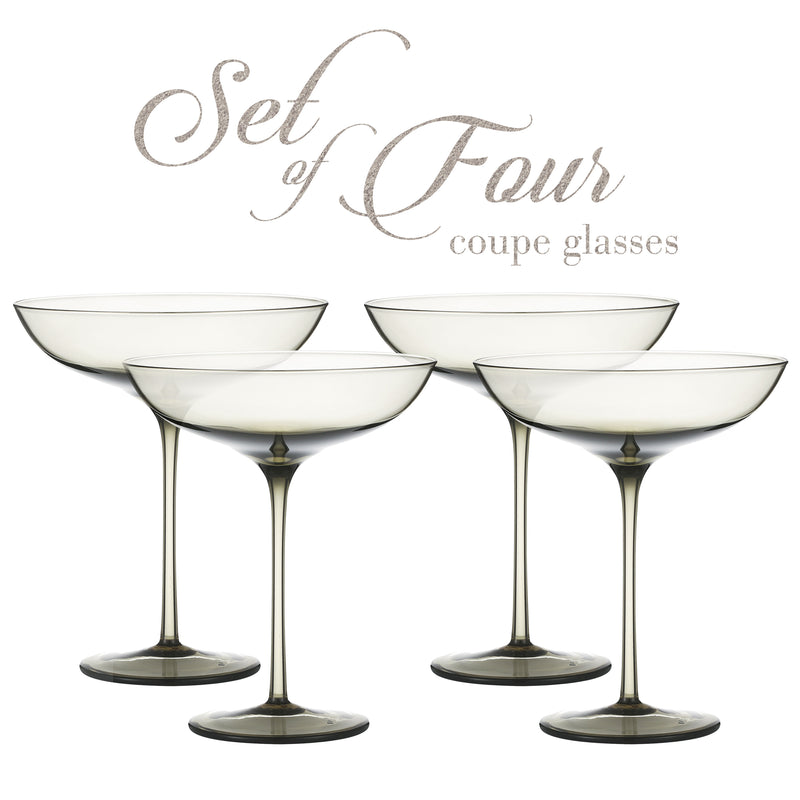 Berkware Luxurious and Elegant Smoke Colored Glassware - Coupe Cocktail Glass - Set of 4