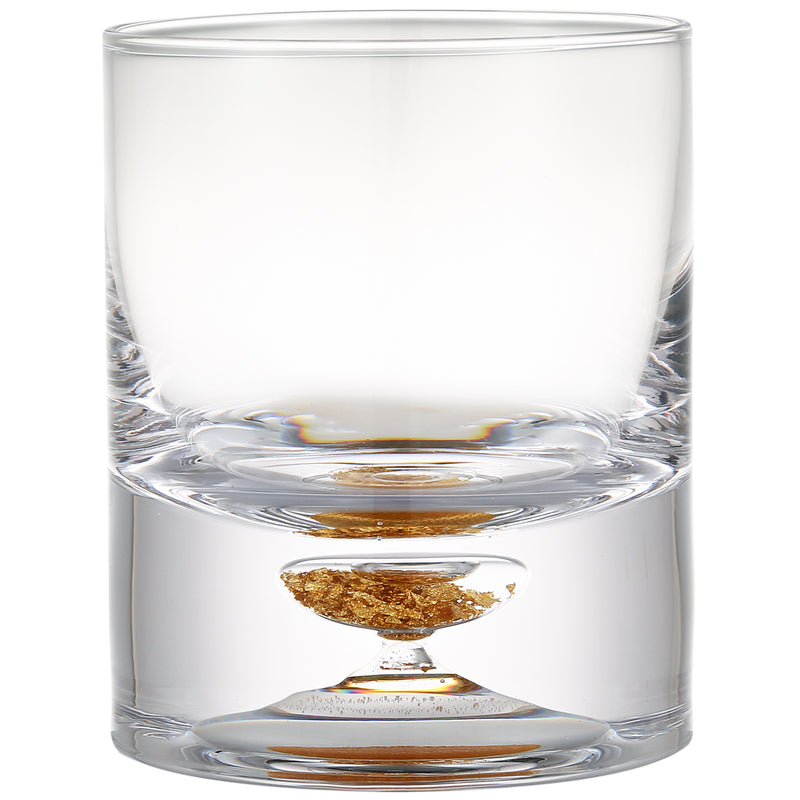 Berkware Lowball Whiskey Glasses with Unique Embedded Gold tone Flake Design