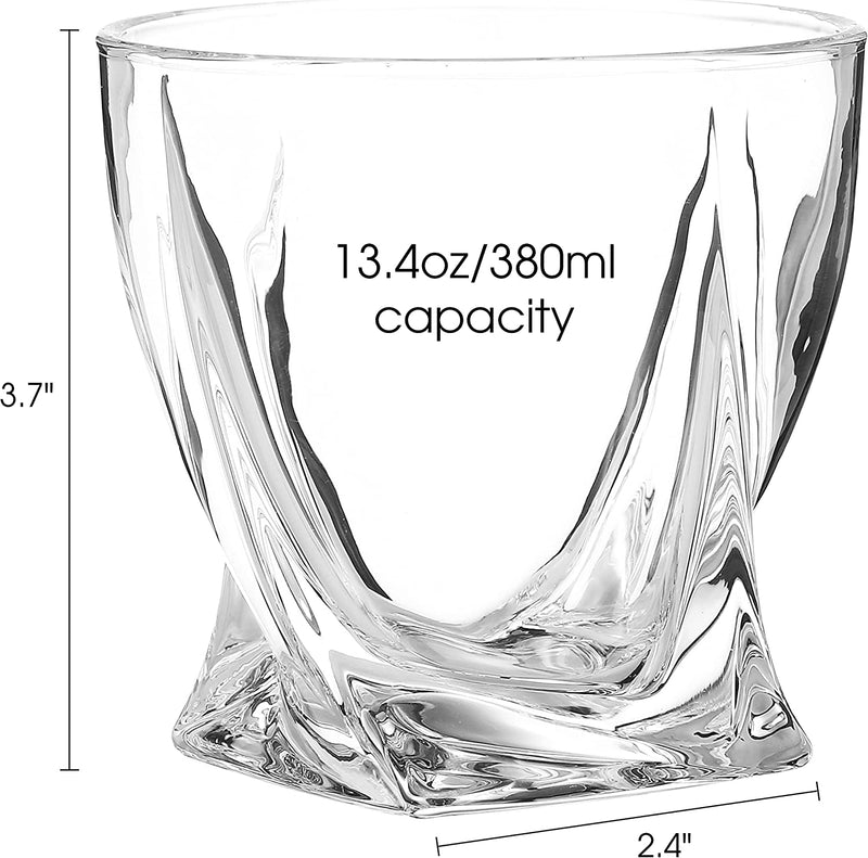 Berkware Set of 4 Lowball Whiskey Glasses - Modern Twisted Base Design