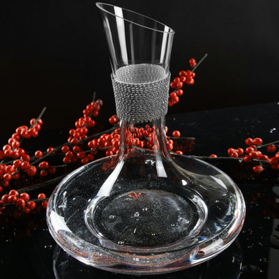 Berkware Red Wine Decanter - Luxuriuos 750ml Wide Base Glass Wine Carafe with Dazzling Rhinestone Design (Silver tone)