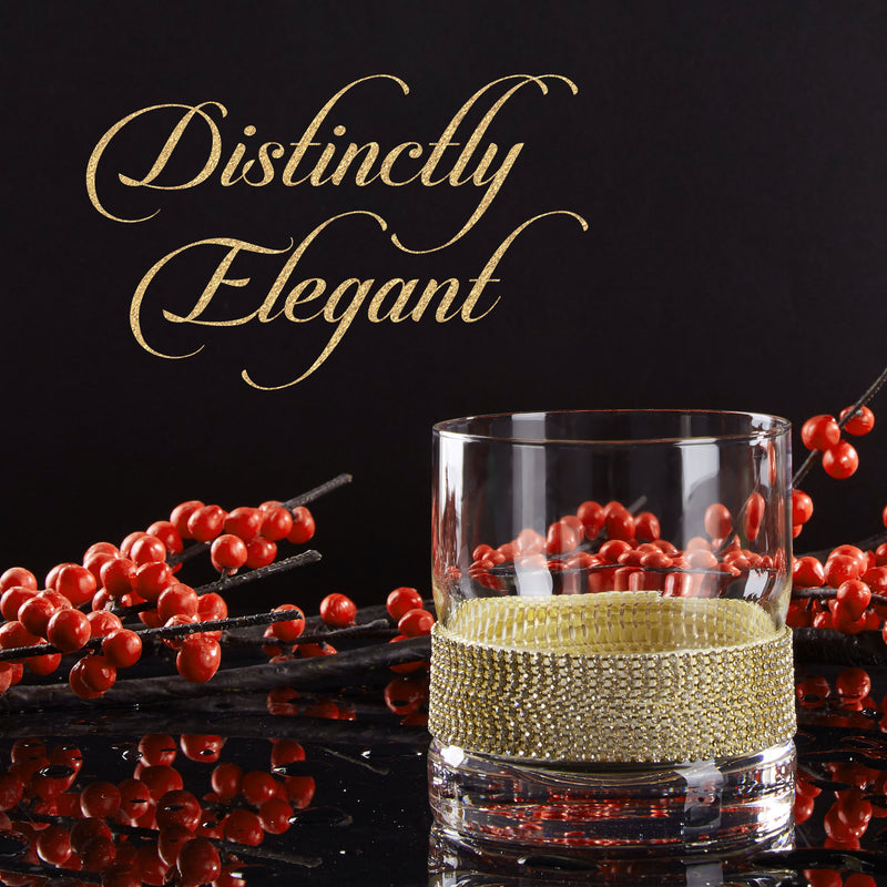 Berkware Set of 2 Elegant Old Fashioned Whiskey Glasses - 10oz Lowball Glasses with Sparkling "Rhinestone Diamond" Studded  Design