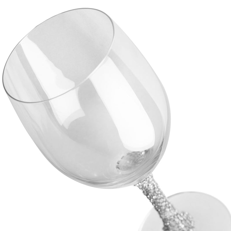 Berkware Set of 2 Crystal Wine Glasses - Elegant Silver tone Studded Long Stem Red Wine Glasses