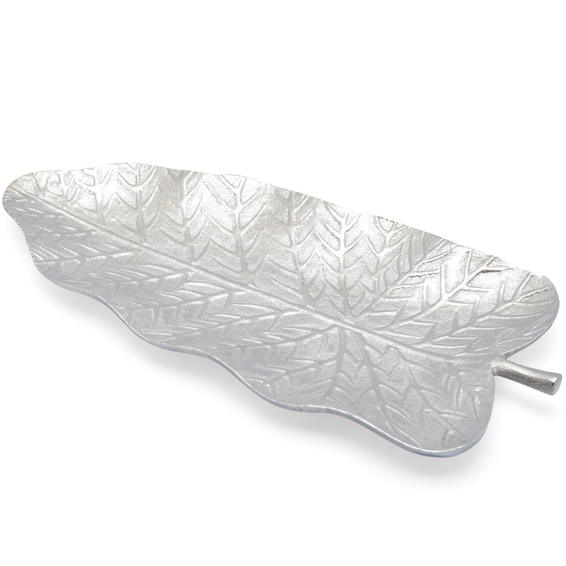 Berkware Decorative Silver tone Leaf Shape Serving Tray