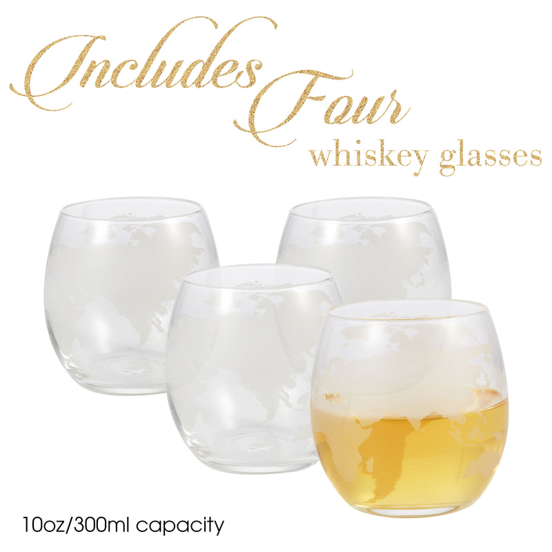 Berkware Decanter with Interior Hand-Crafted Ship-in-a-Bottle Design - with 4 Globe Glasses