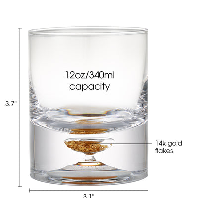 Berkware Lowball Whiskey Glasses with Unique Embedded Gold tone Flake Design