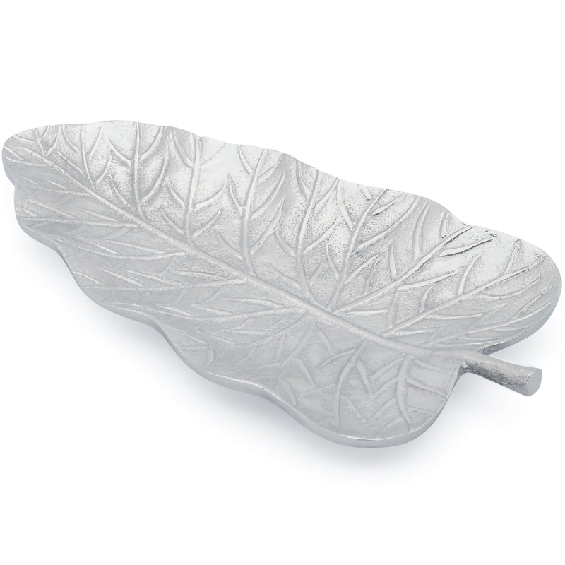 Berkware Decorative Silver tone Leaf Shape Serving Tray