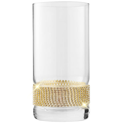 Berkware Luxurious Highball Cocktail Glasses - Sparkling "Rhinestone Diamond" Studded  Collins Glass - 16oz, Set of 6