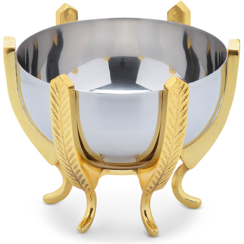 Berkware Shiny Stainless Steel Decorative Bowl on Elegant Gold tone Base