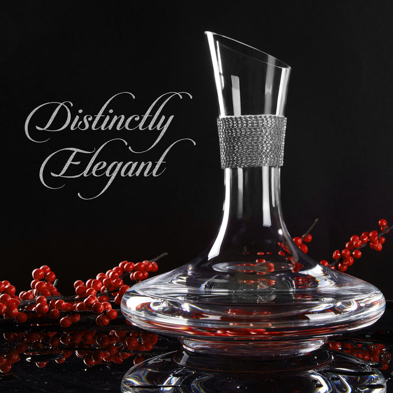 Berkware Red Wine Decanter - Luxuriuos 750ml Wide Base Glass Wine Carafe with Dazzling Rhinestone Design (Silver tone)