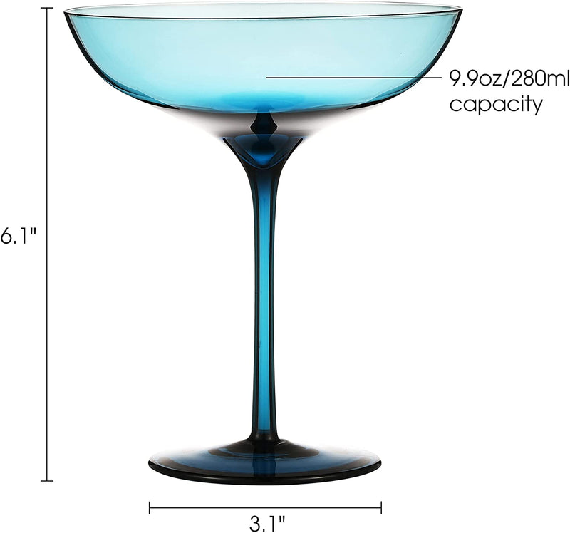 Berkware Luxurious and Elegant Sparkling Blue Colored Glassware - Coupe Cocktail Glass - Set of 4