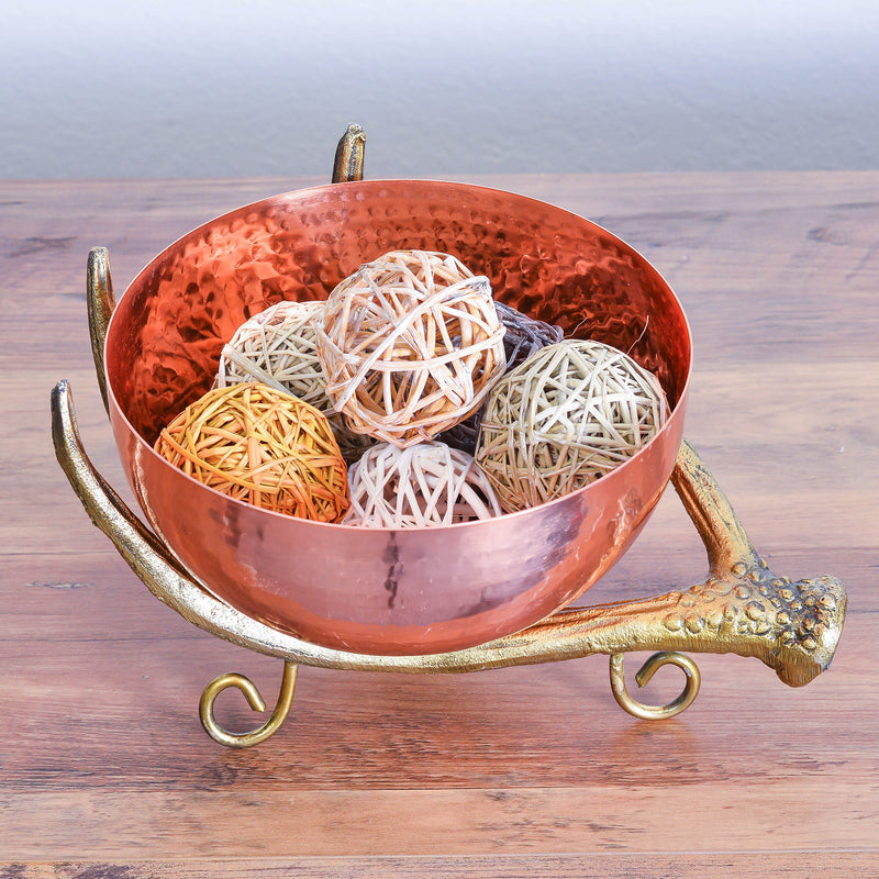 Berkware Copper tone Colored Decorative Bowl on Rustic Antler Stand