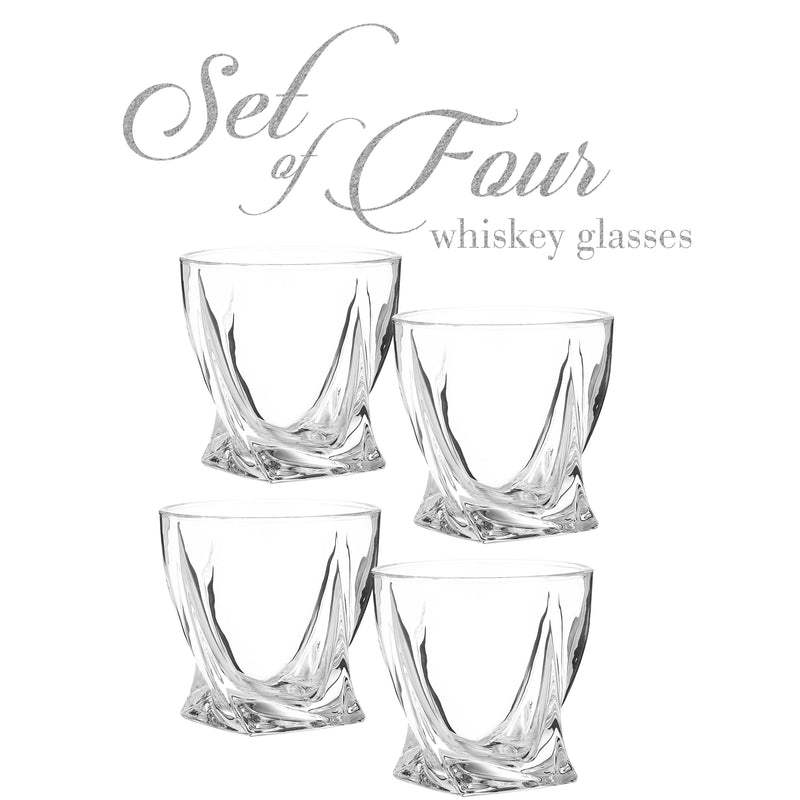 Berkware Set of 4 Lowball Whiskey Glasses - Modern Twisted Base Design