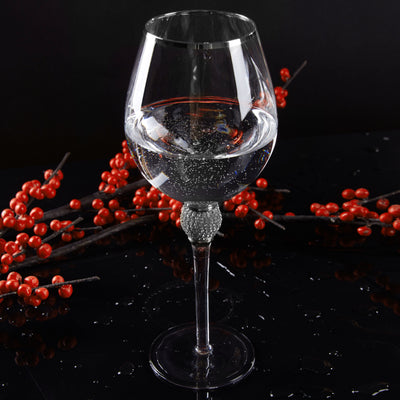 Berkware Red Wine Glass with Rhinestone Design and Silver Rim, Set of 2