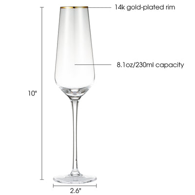 Berkware Tall Champagne Flutes with Gold tone Rim