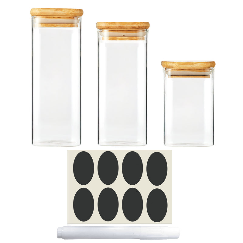 Berkware Glass Jars with Bamboo Wooden Covers, Set of 3