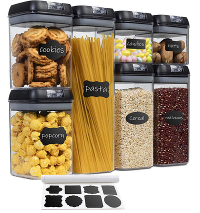 Berkware Set of 7 Airtight Food Storage Containers - BPA Free plus Dry Erase Marker and Labels