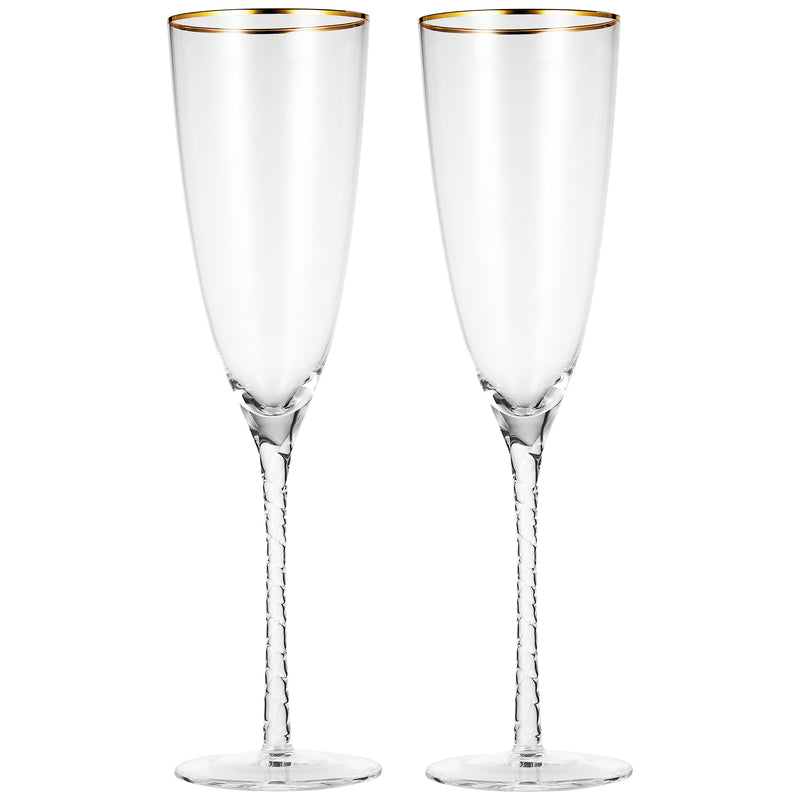 Berkware Twisted Stem Champagne Glass with Gold tone Rim, Set of 2