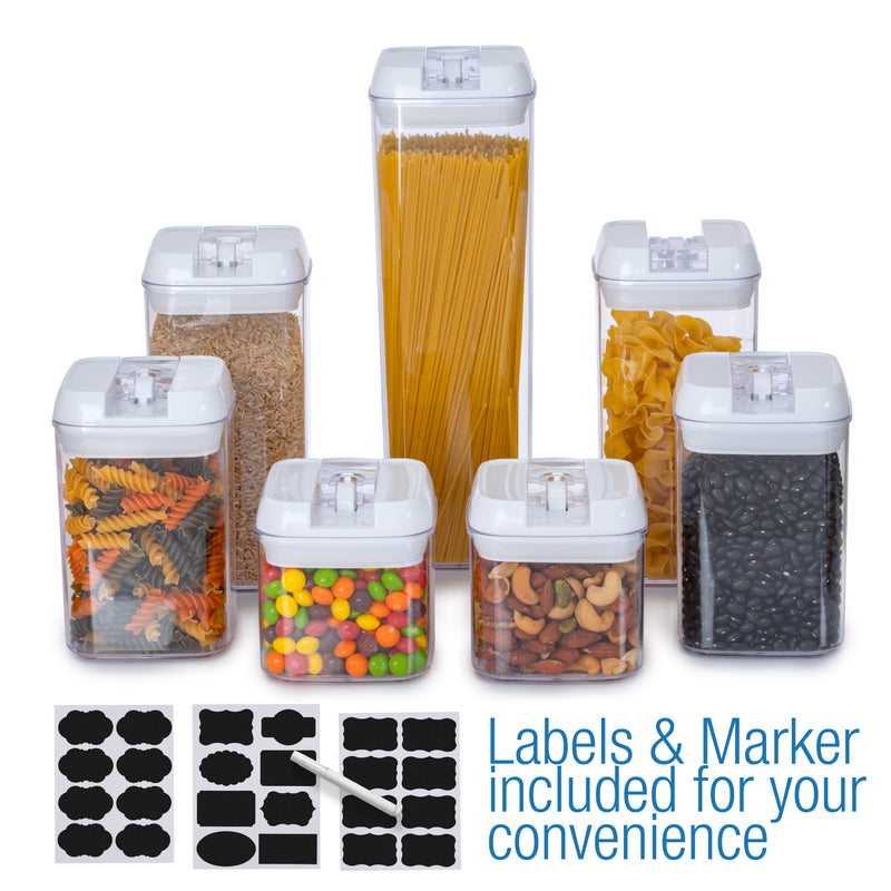 Berkware Set of 7 Airtight Food Storage Containers - BPA Free plus Dry Erase Marker and Labels