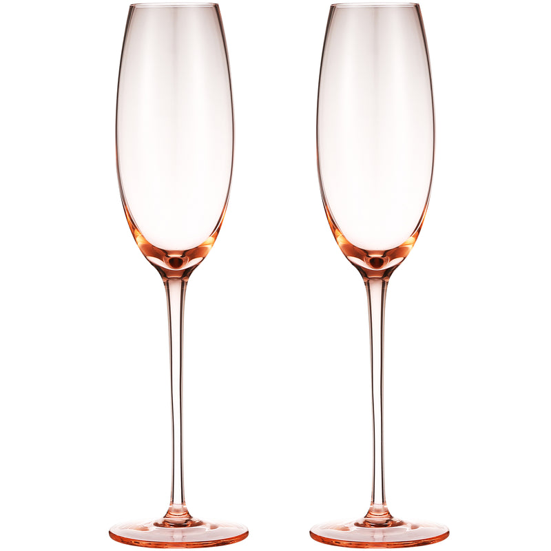 Two's Company Set of 2 Metallic Glass Champagne Flutes (Fancy/Cheers)