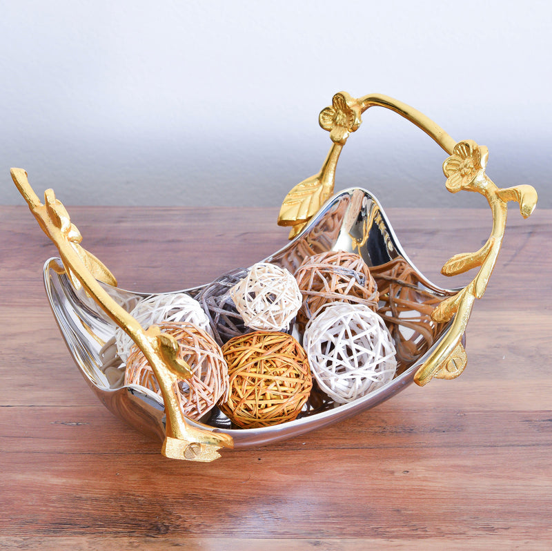Berkware Shiny Stainless Steel Serving Bowl with Gold tone Decorative Handles