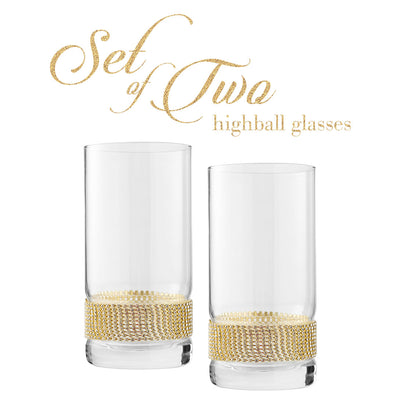 Berkware Luxurious Highball Cocktail Glasses - Sparkling "Rhinestone Diamond" Studded  Collins Glass - 16oz, Set of 2
