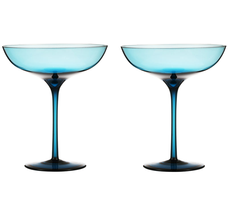 Berkware Luxurious and Elegant Sparkling Blue Colored Glassware - Coupe Cocktail Glass - Set of 4