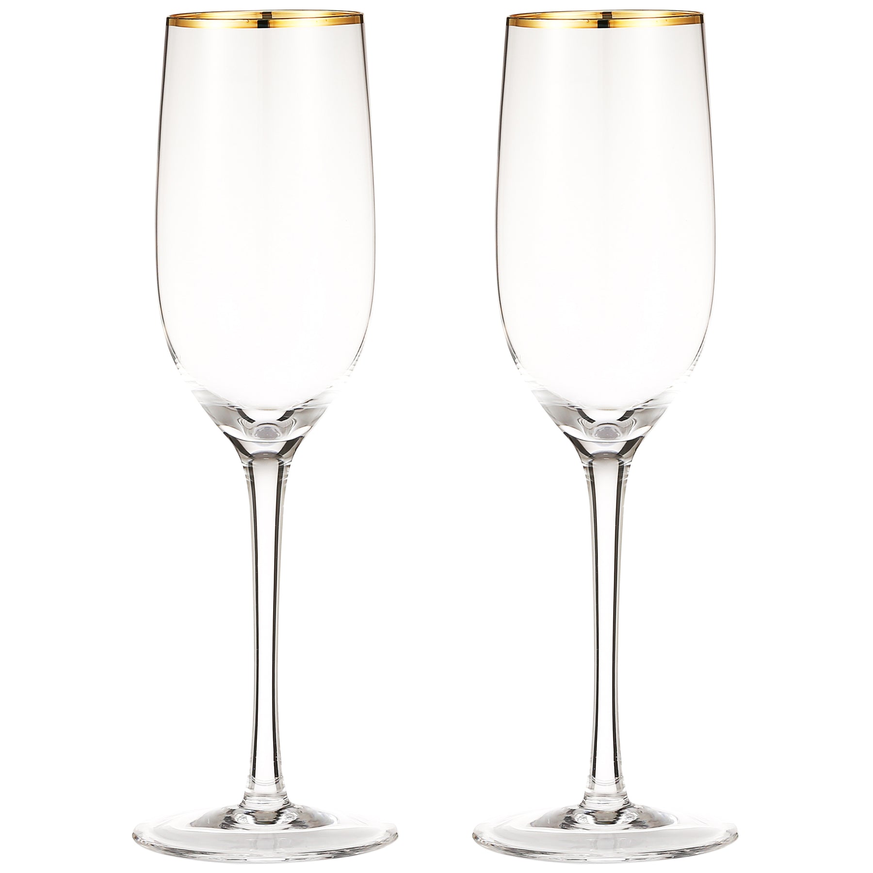 Berkware Premium Champagne Trumpet Flutes - Crystal Champagne Glasses with Gold Rim & Gold Dazzling Rhinestone Design - 9oz Each (Set of 6)