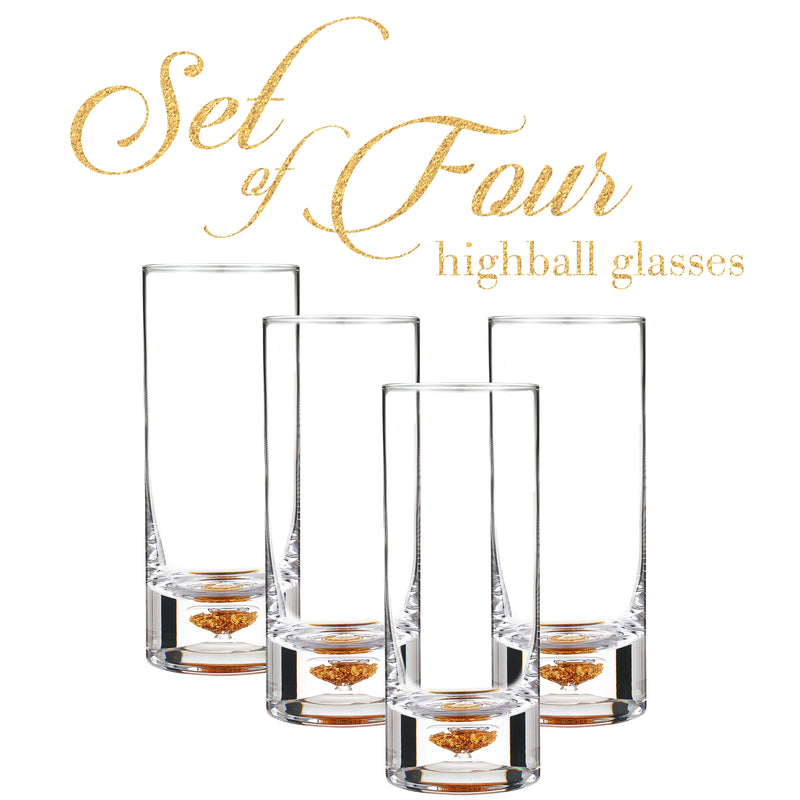 Berkware Lowball Whiskey Glasses with Unique Embedded Gold tone Flake Design - Set of 4