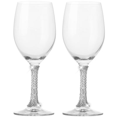 Berkware Set of 2 Crystal Wine Glasses - Elegant Silver tone Studded Long Stem Red Wine Glasses