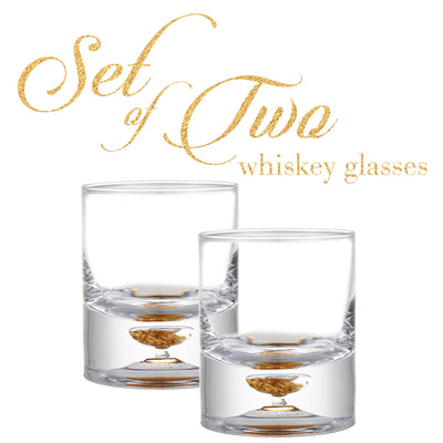 Berkware Lowball Whiskey Glasses with Unique Embedded Gold tone Flake Design