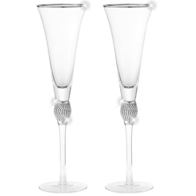 Berkware Luxurious Crystal Champagne Flutes With Elegant Silver Rhinestone  Embellished Stem - 8oz (set Of 6) : Target