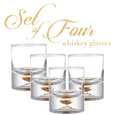 Berkware Lowball Whiskey Glasses with Unique Embedded Gold Flake Design - Set of 4