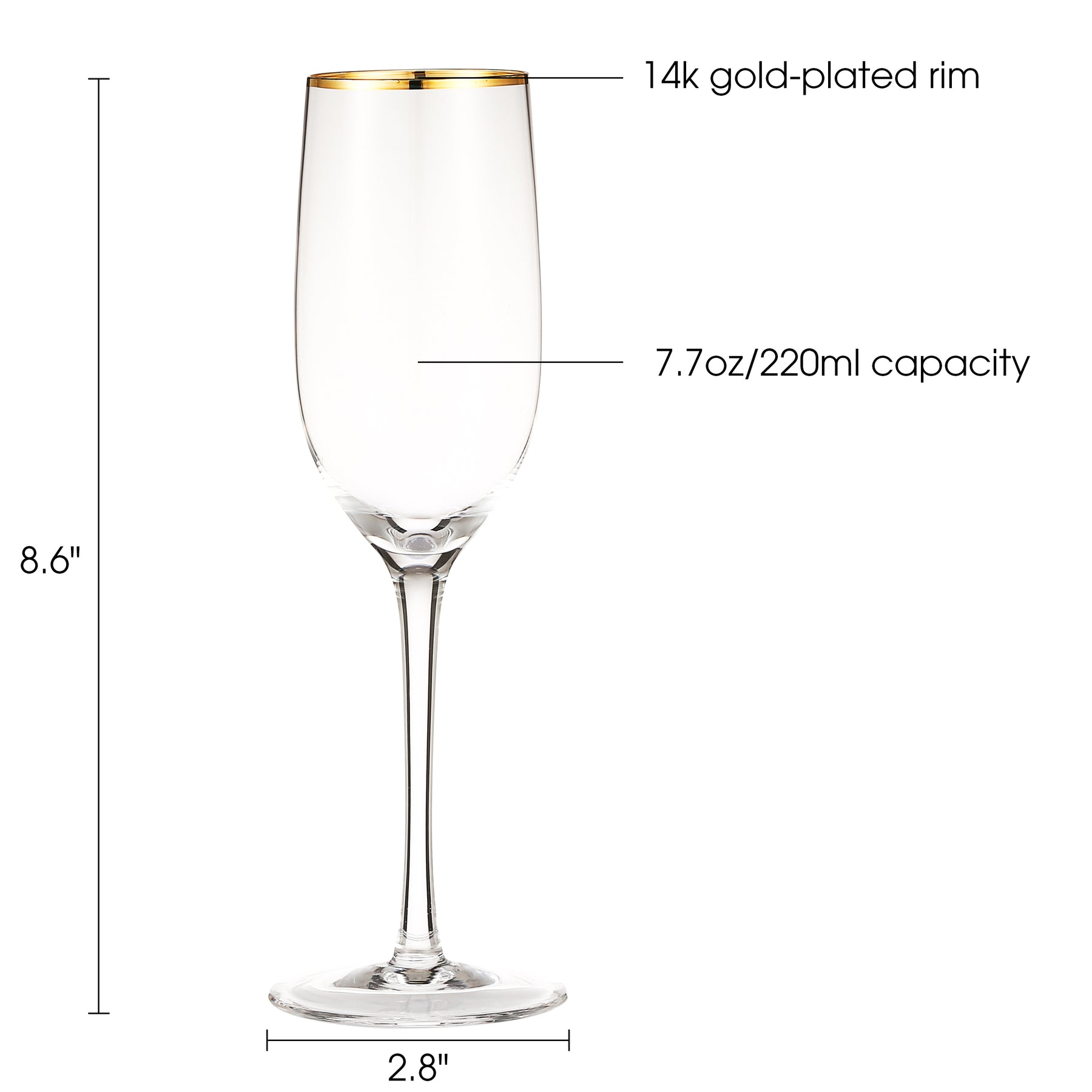 Berkware Luxurious Long Twisted Stem Champagne Flutes With 14k